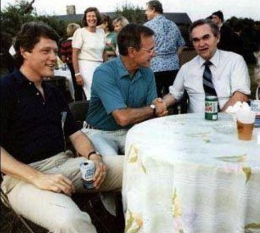 Future Presidents Bill Clinton and George HW Bush at a BBQ with Governor George Wallace, 1983